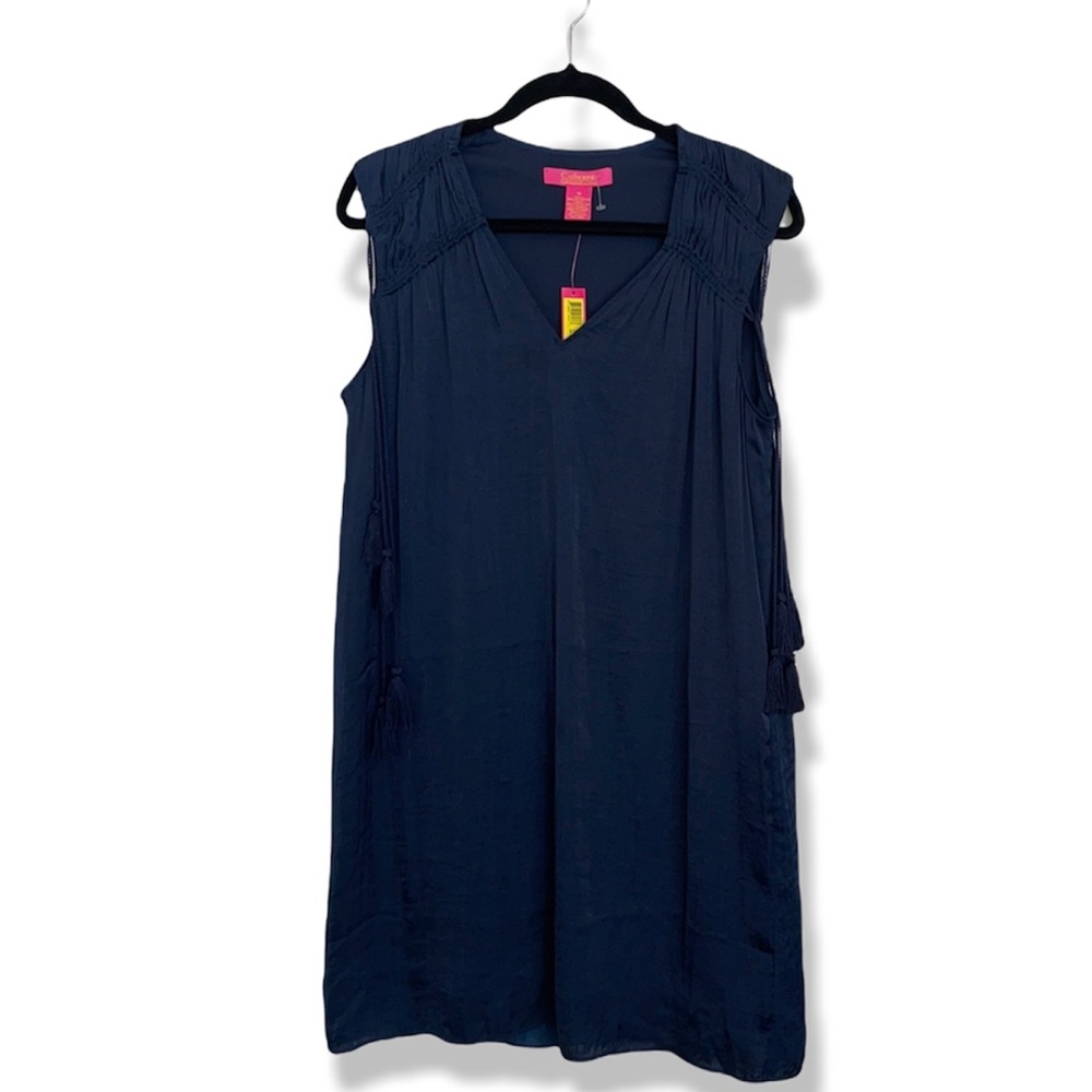 NWT Catherine Malandrino Navy Blue V-Neck Tassel Shift Dress